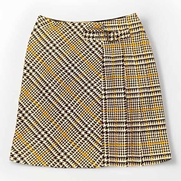 Boden Dresses & Skirts - Boden Heritage British Tweed Wrap Skirt 100% Lambswool Navy Yellow White, US 2